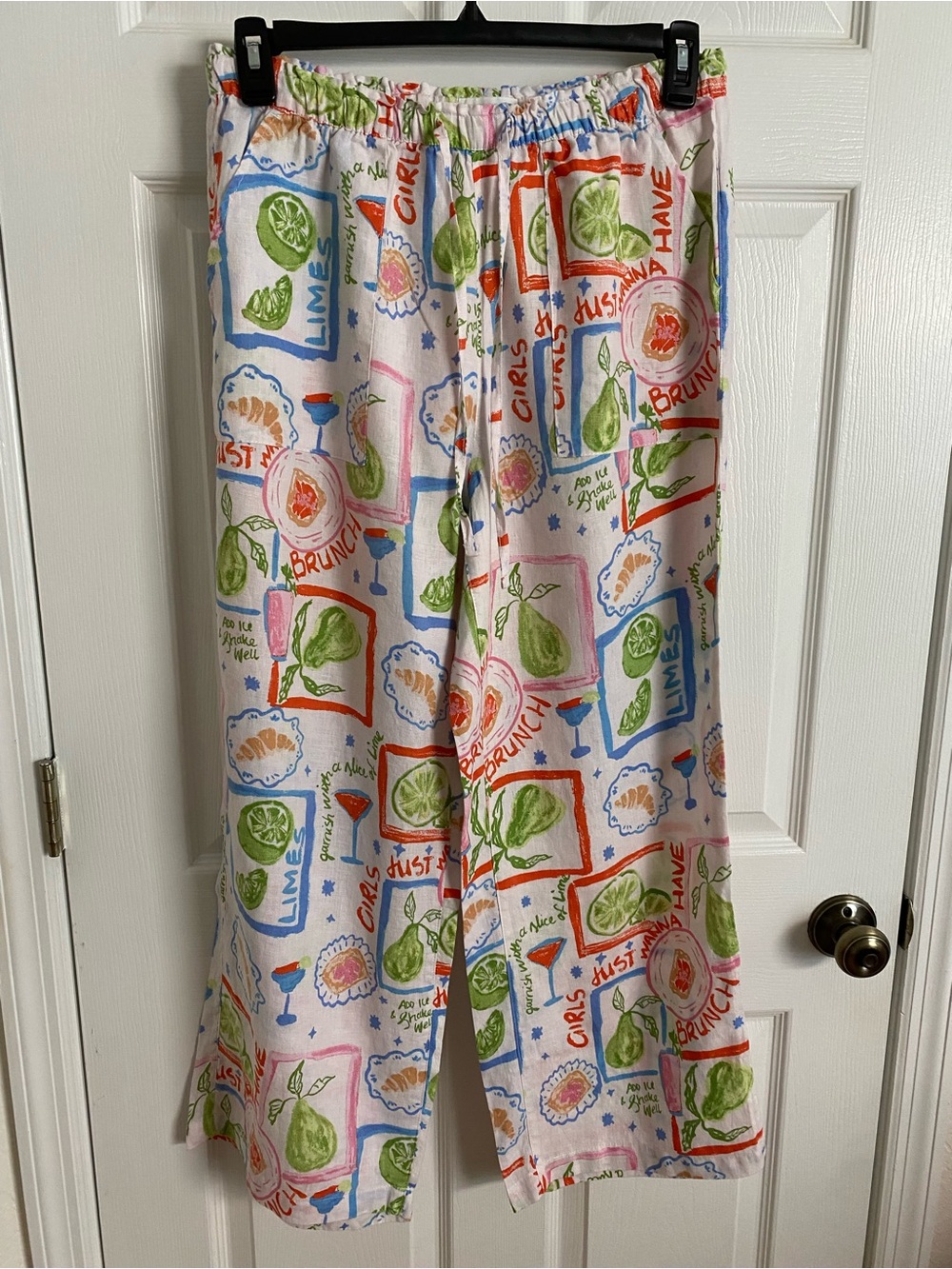 Cynthia Rowley 100% Linen āGirls Just Wanna Have Brunchā Print Pants ā Size L